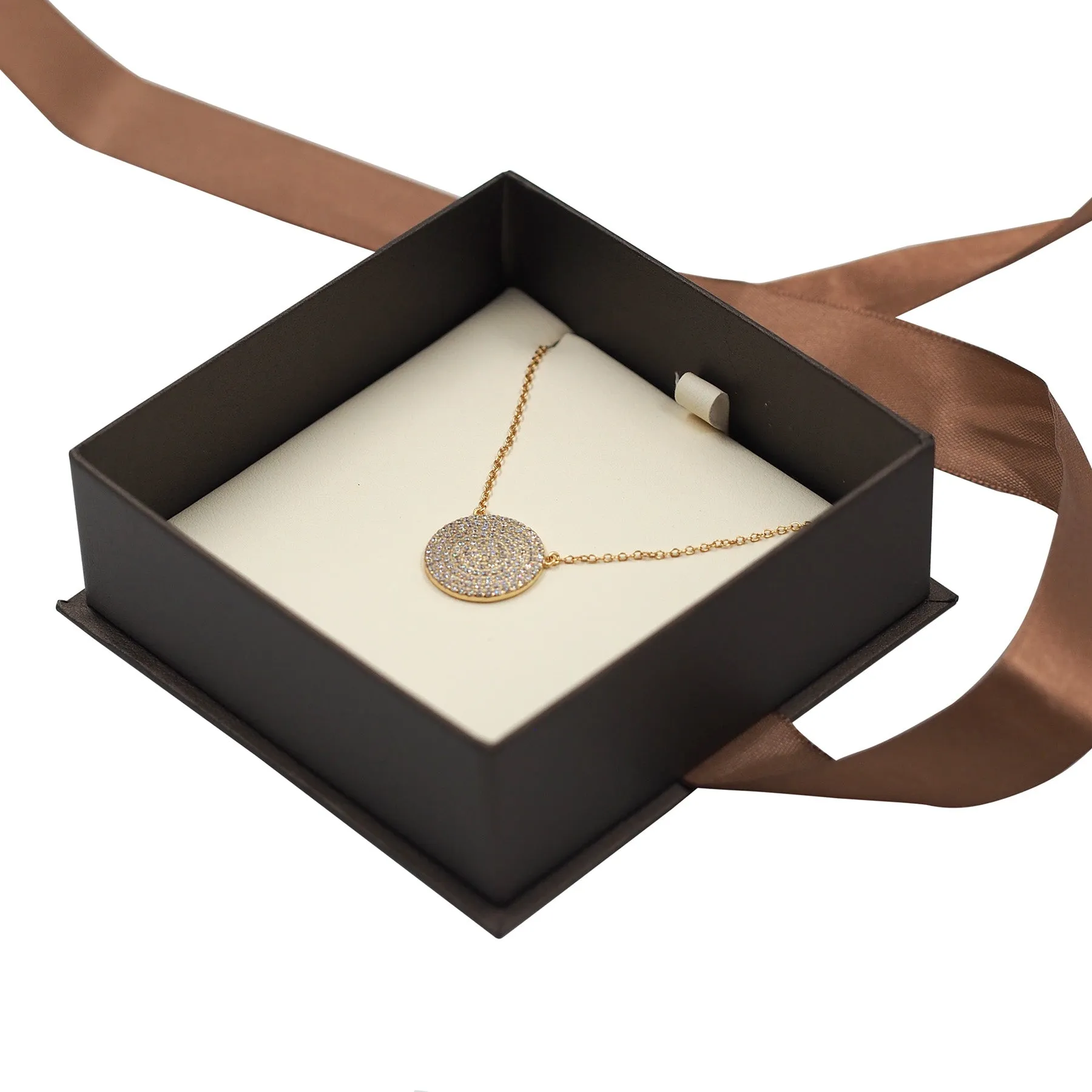 Brown Elegant Ribbon Box with Cream Insert