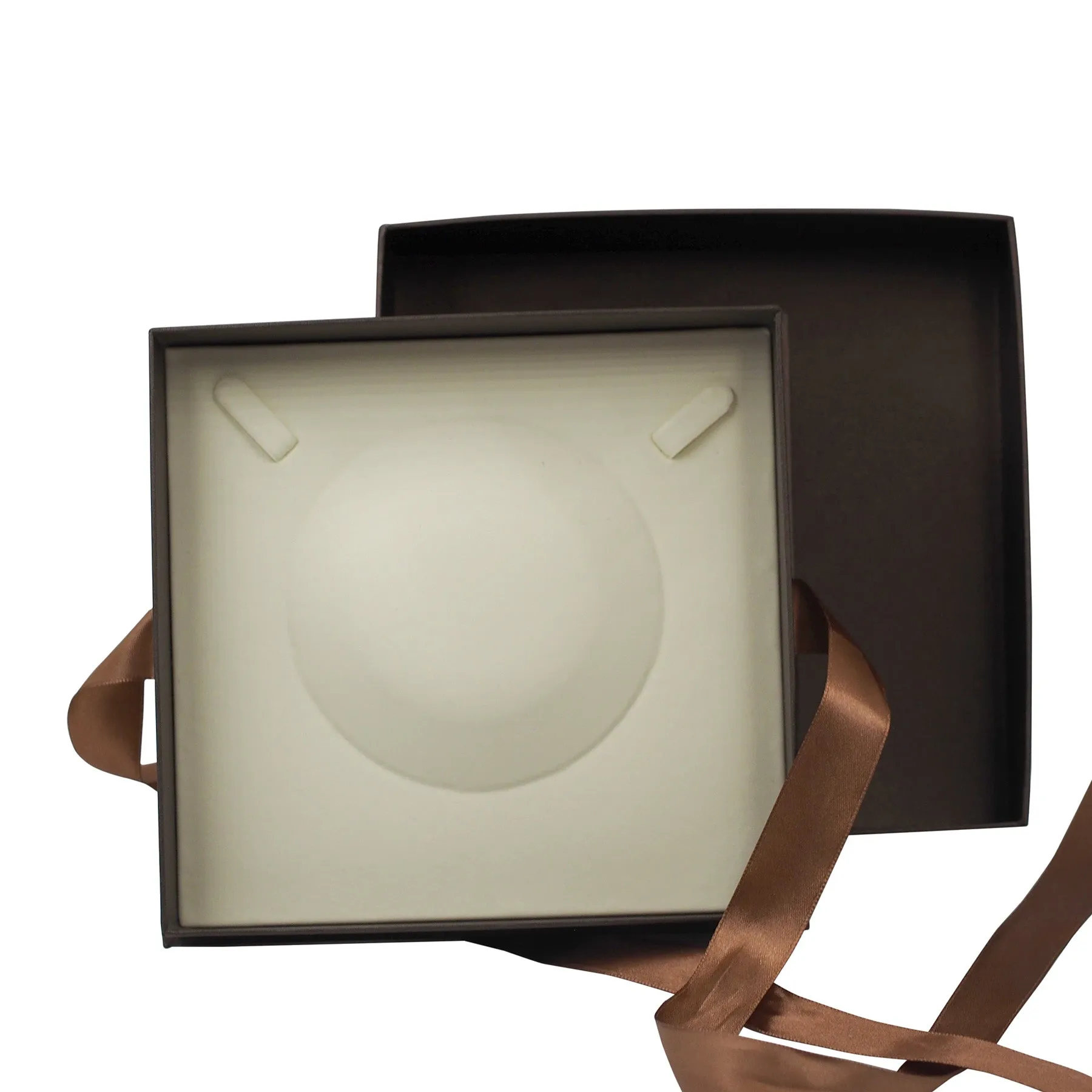 Brown Elegant Ribbon Box with Cream Insert