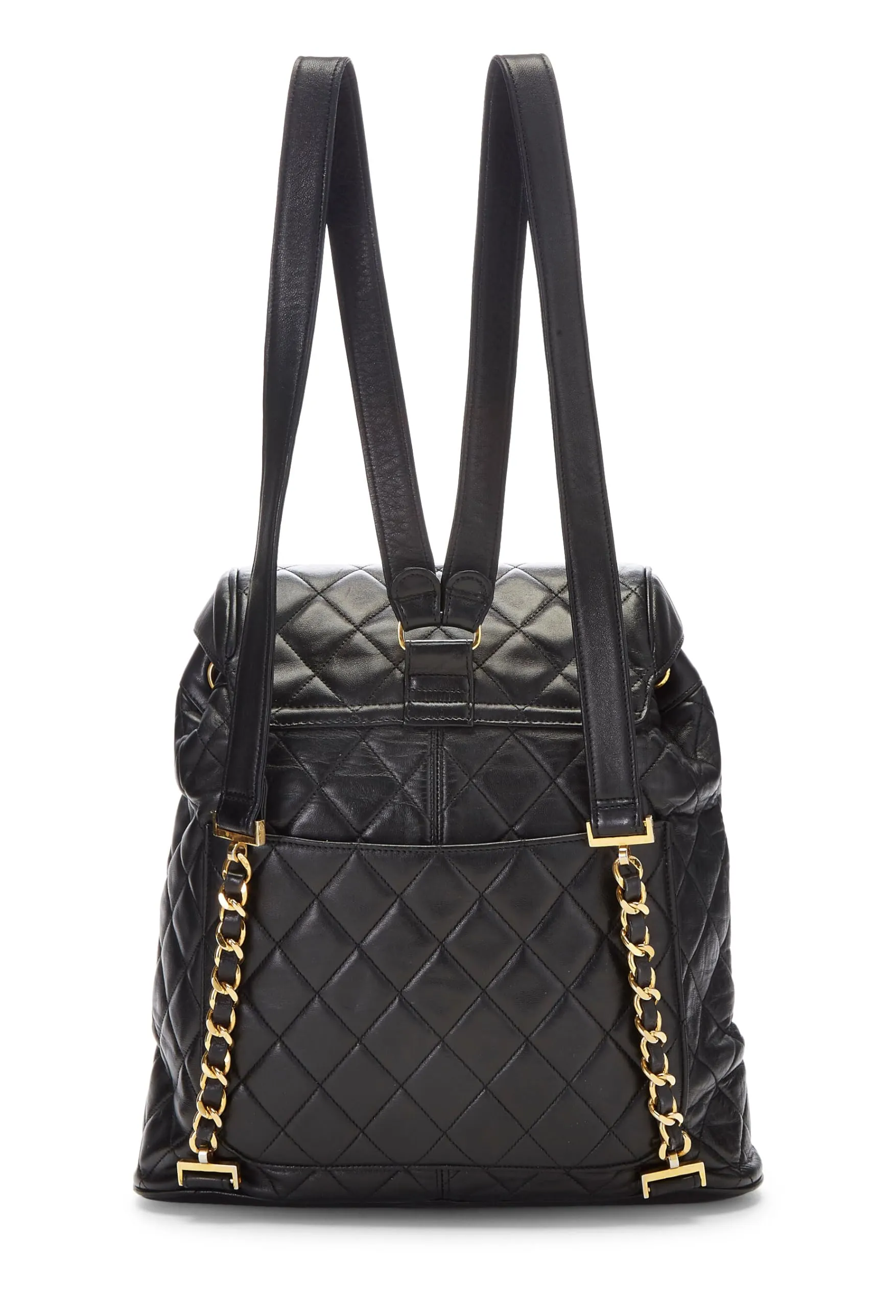 Chanel,  Black Quilted Lambskin Circle Lock Backpack Large, Black