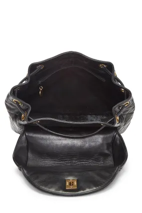 Chanel,  Black Quilted Lambskin Circle Lock Backpack Large, Black