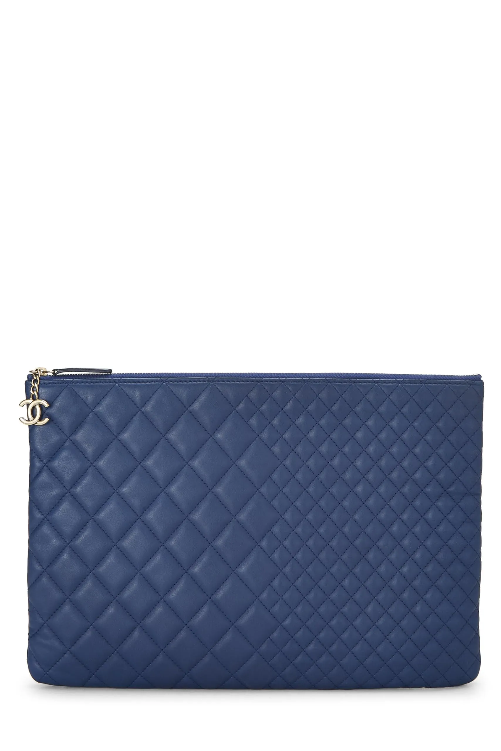 Chanel,  Blue Quilted Lambskin Pouch Large, Blue