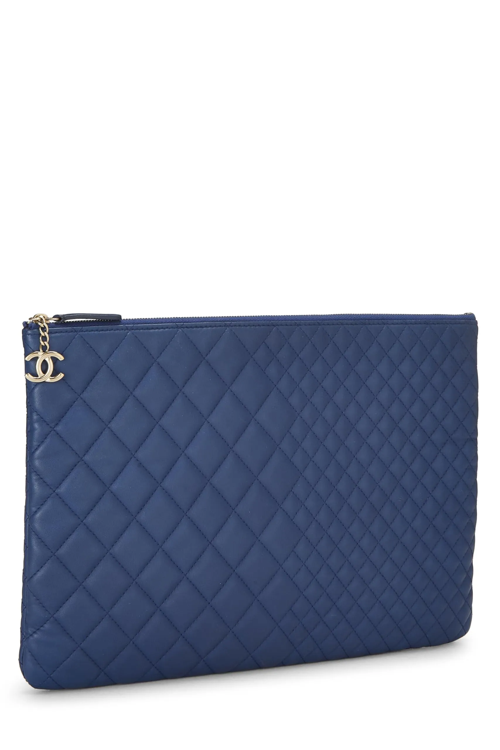 Chanel,  Blue Quilted Lambskin Pouch Large, Blue