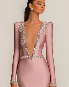 Cleo Beautiful Long Sleeves Pink  Evening Dress