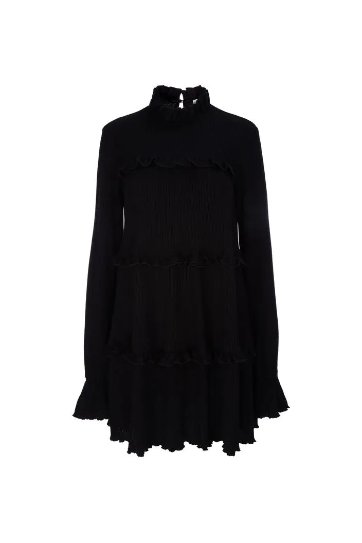 Fatima Beautiful High Neck Long Sleeves Black Evening Dress