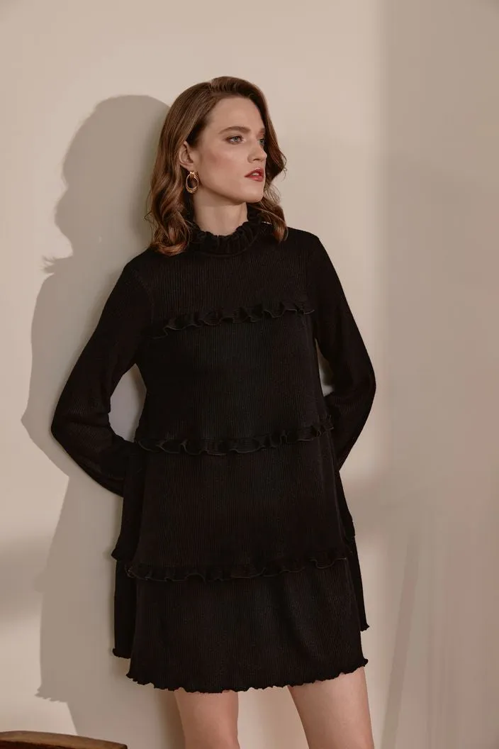 Fatima Beautiful High Neck Long Sleeves Black Evening Dress
