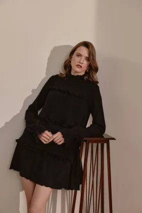 Fatima Beautiful High Neck Long Sleeves Black Evening Dress