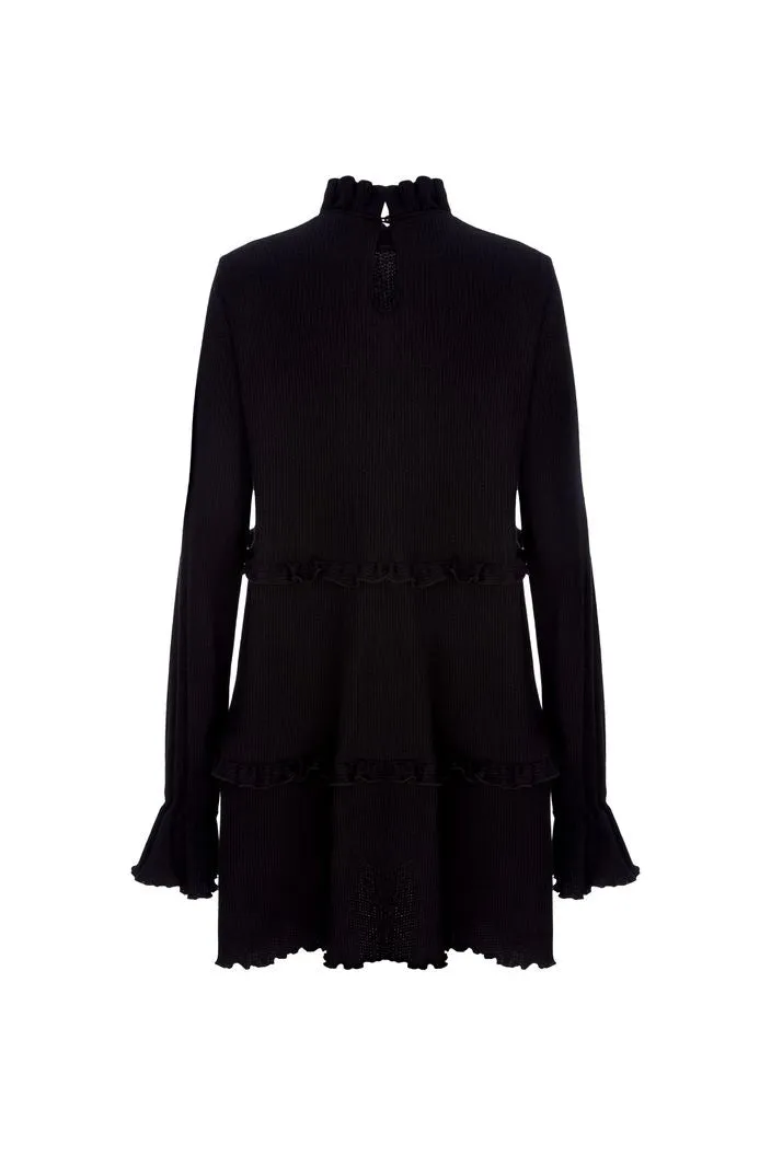 Fatima Beautiful High Neck Long Sleeves Black Evening Dress