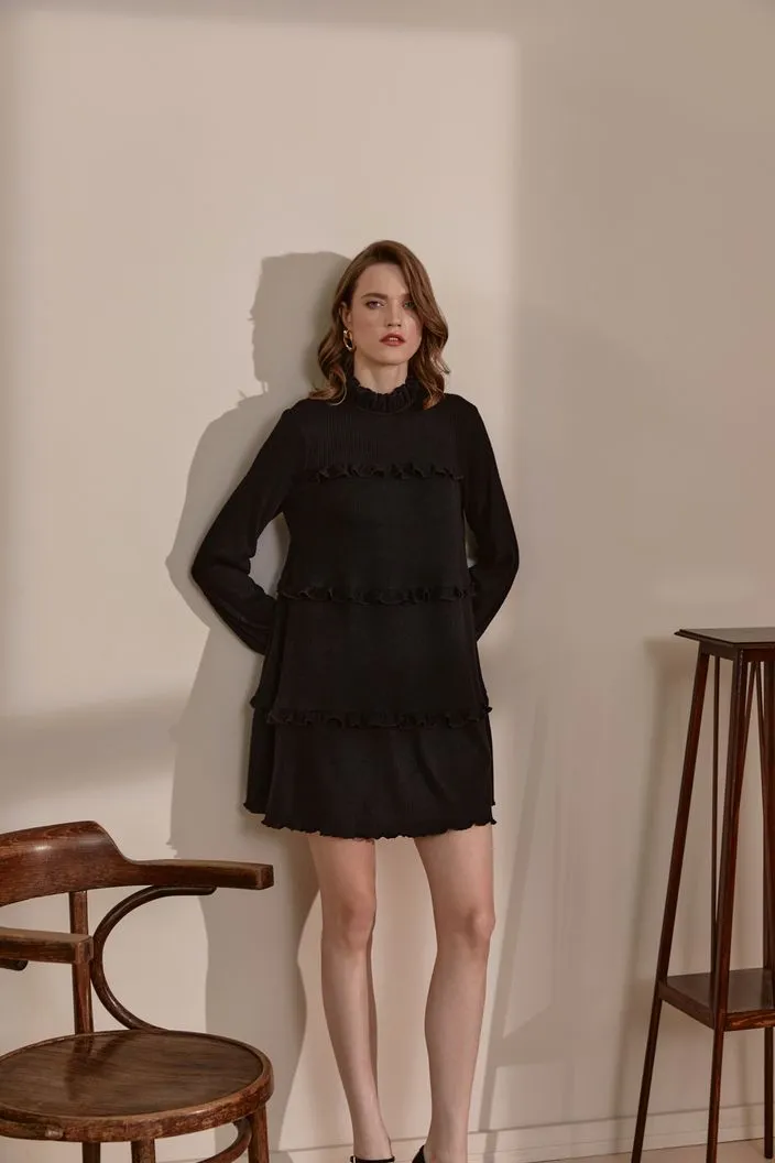 Fatima Beautiful High Neck Long Sleeves Black Evening Dress