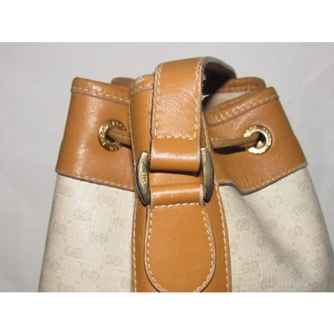 Gucci Vintage Pursesdesigner Purses Camel Small G Logo Print On Ivory Coated Canvas And Camel Leathe