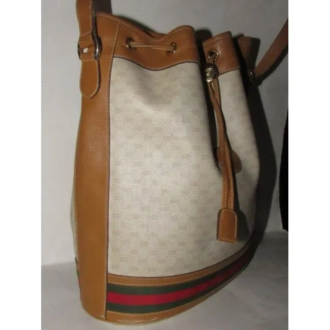 Gucci Vintage Pursesdesigner Purses Camel Small G Logo Print On Ivory Coated Canvas And Camel Leathe