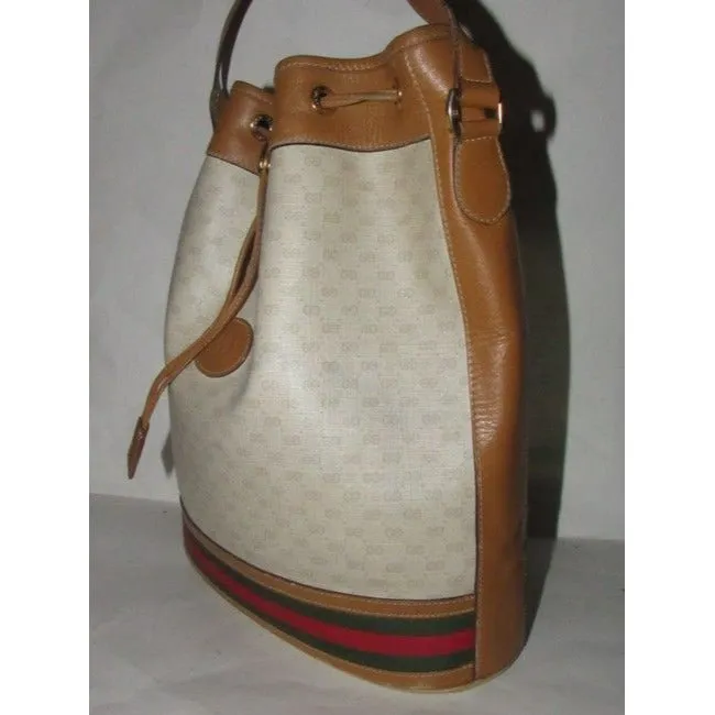 Gucci Vintage Pursesdesigner Purses Camel Small G Logo Print On Ivory Coated Canvas And Camel Leathe
