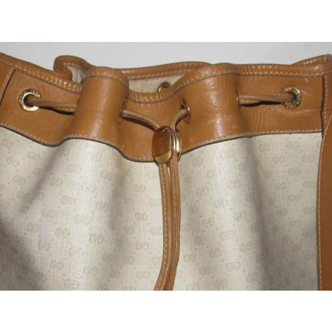 Gucci Vintage Pursesdesigner Purses Camel Small G Logo Print On Ivory Coated Canvas And Camel Leathe