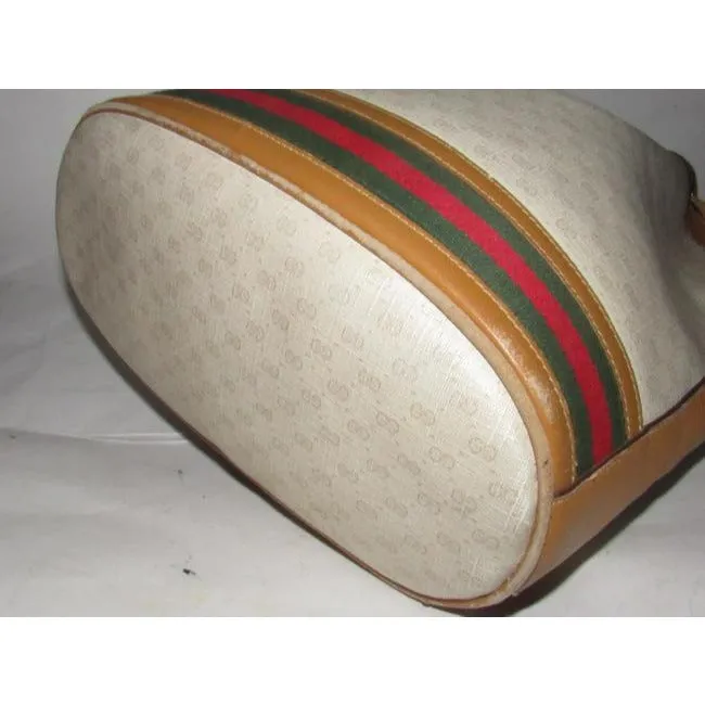 Gucci Vintage Pursesdesigner Purses Camel Small G Logo Print On Ivory Coated Canvas And Camel Leathe