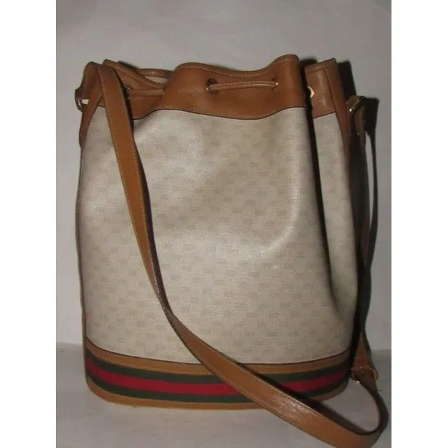 Gucci Vintage Pursesdesigner Purses Camel Small G Logo Print On Ivory Coated Canvas And Camel Leathe