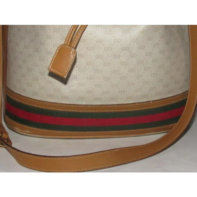 Gucci Vintage Pursesdesigner Purses Camel Small G Logo Print On Ivory Coated Canvas And Camel Leathe