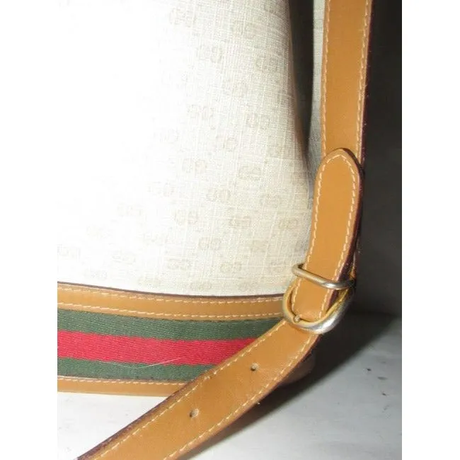 Gucci Vintage Pursesdesigner Purses Camel Small G Logo Print On Ivory Coated Canvas And Camel Leathe