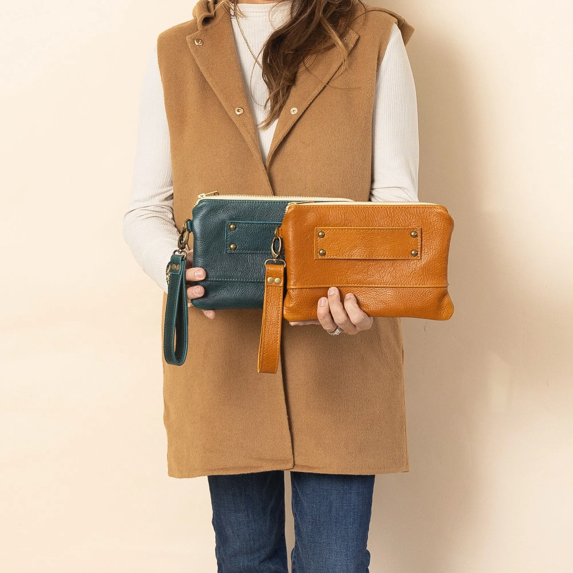 Ivey Wristlet Wallet All Leather Saddle Brown