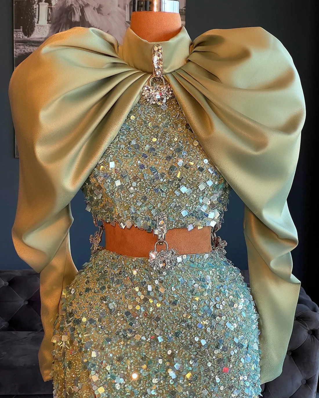 Jazmine Golden Big Sleeve Elegant One Piece Evening Dress