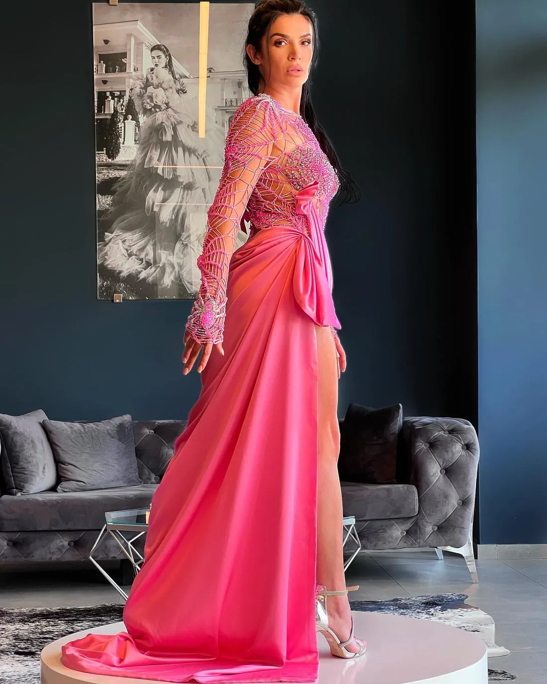 Karter Shiny Pink Evening Dress