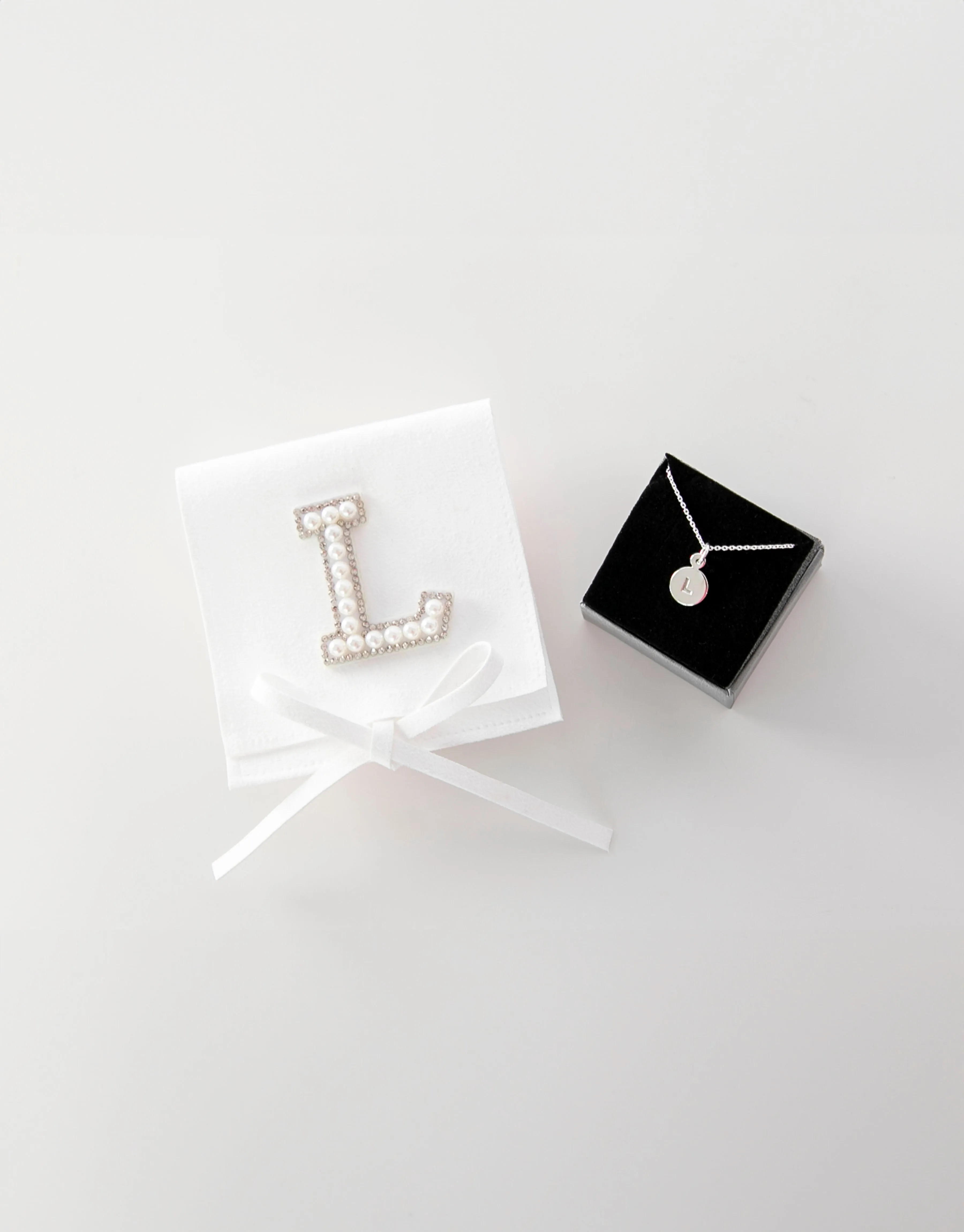Luxury Handmade Sueded White Pouch - Personalised Rhinestone and Pearl Initials