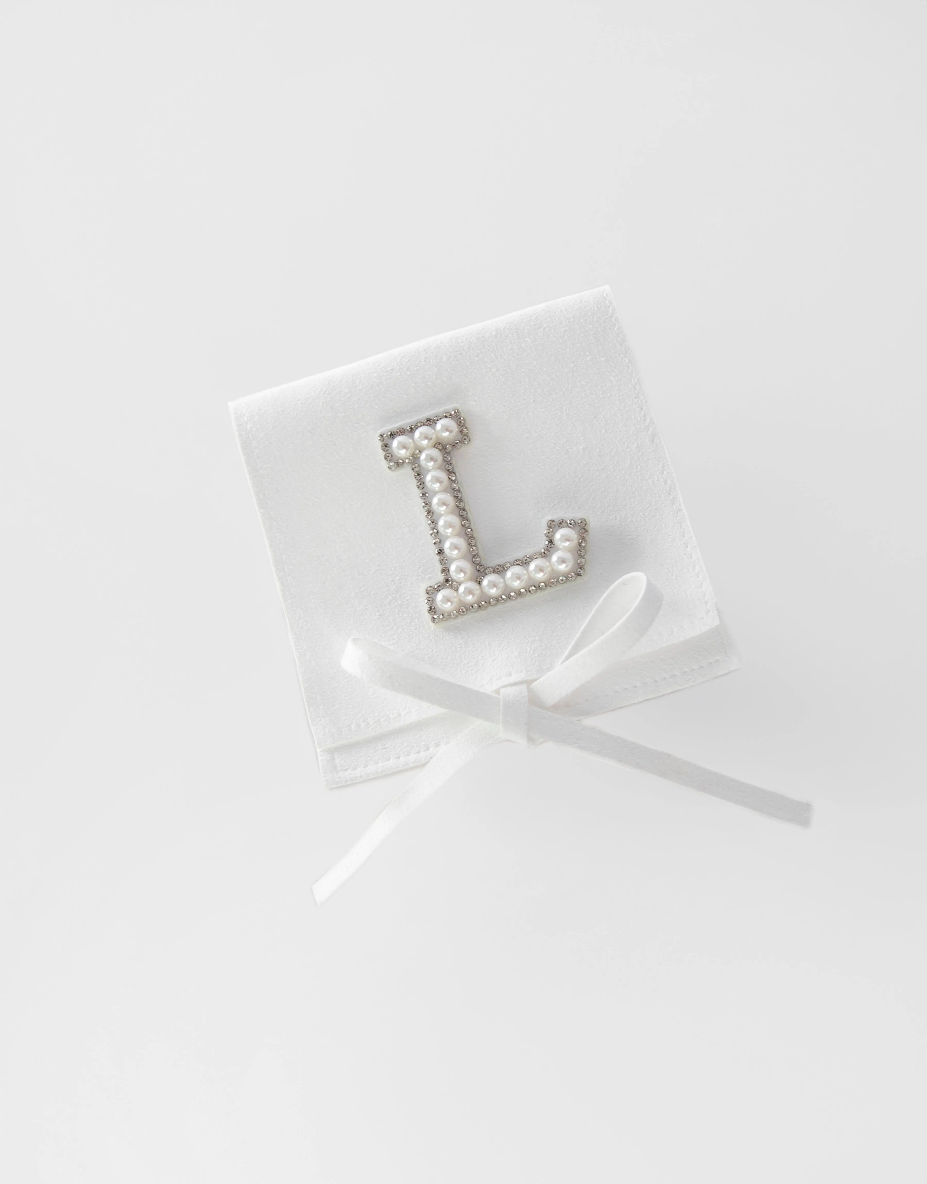 Luxury Handmade Sueded White Pouch - Personalised Rhinestone and Pearl Initials