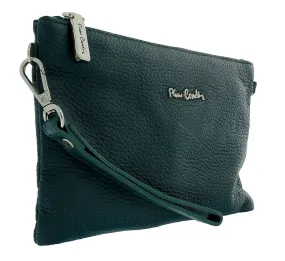 Pierre Cardin Teal Leather Small Slouchy Fashion Pouch Clutch