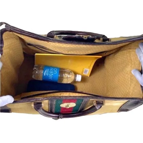 RARE, early Gucci, tan/light yellow coated canvas & brown leather, XXL doctor's satchel/Boston bag/overnight/weekend bag, with a lock & key
