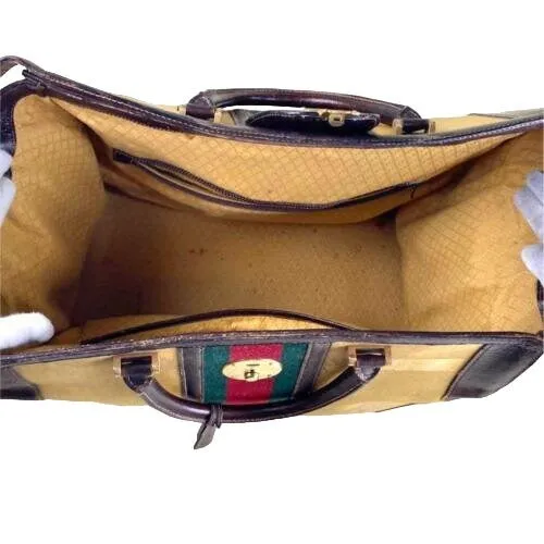 RARE, early Gucci, tan/light yellow coated canvas & brown leather, XXL doctor's satchel/Boston bag/overnight/weekend bag, with a lock & key