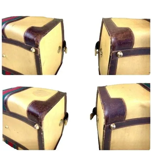 RARE, early Gucci, tan/light yellow coated canvas & brown leather, XXL doctor's satchel/Boston bag/overnight/weekend bag, with a lock & key