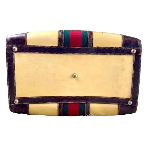 RARE, early Gucci, tan/light yellow coated canvas & brown leather, XXL doctor's satchel/Boston bag/overnight/weekend bag, with a lock & key