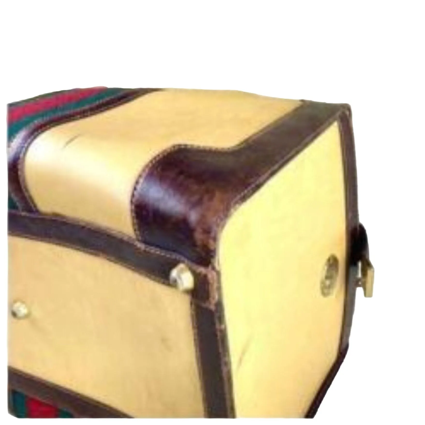 RARE, early Gucci, tan/light yellow coated canvas & brown leather, XXL doctor's satchel/Boston bag/overnight/weekend bag, with a lock & key