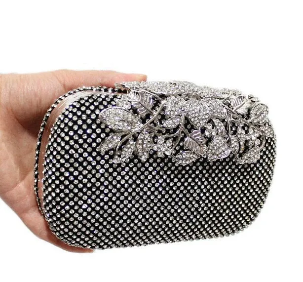 SEKUSA Flower Crystal Evening Bag Clutch Bags Clutches  Wedding Purse Rhinestones Wedding Handbags Silver/Gold/Black Evening Bag