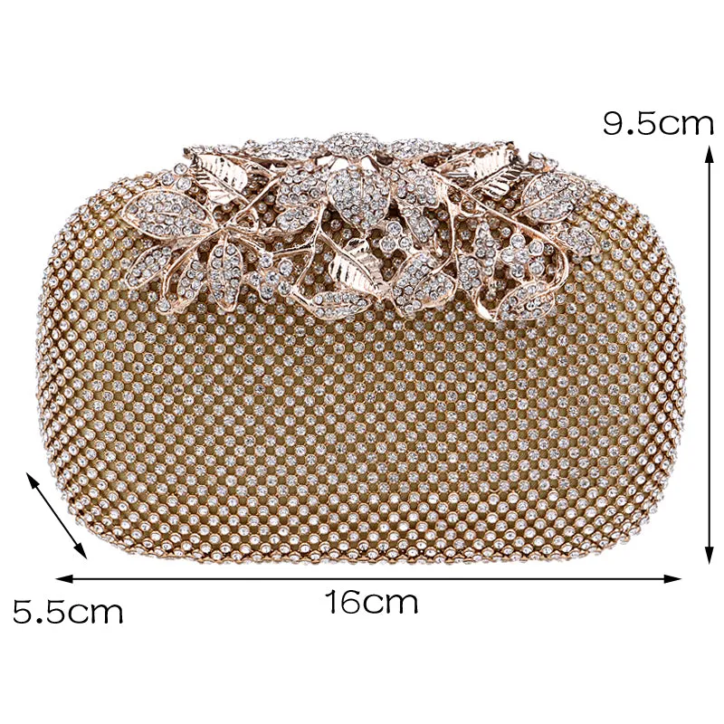 SEKUSA Flower Crystal Evening Bag Clutch Bags Clutches  Wedding Purse Rhinestones Wedding Handbags Silver/Gold/Black Evening Bag