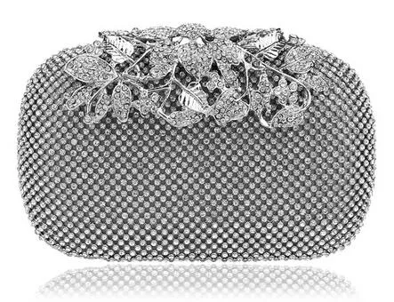 SEKUSA Flower Crystal Evening Bag Clutch Bags Clutches  Wedding Purse Rhinestones Wedding Handbags Silver/Gold/Black Evening Bag