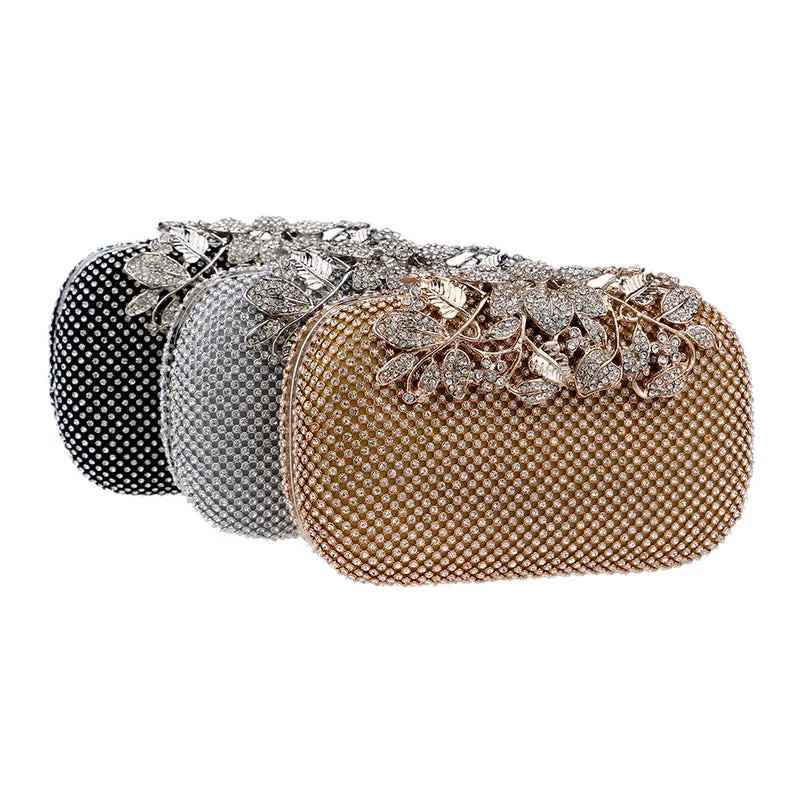 SEKUSA Flower Crystal Evening Bag Clutch Bags Clutches  Wedding Purse Rhinestones Wedding Handbags Silver/Gold/Black Evening Bag
