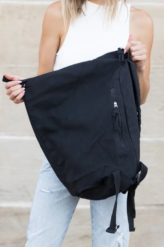 Stylish Asymmetric Canvas Fold-Over Backpack with Adjustable Straps