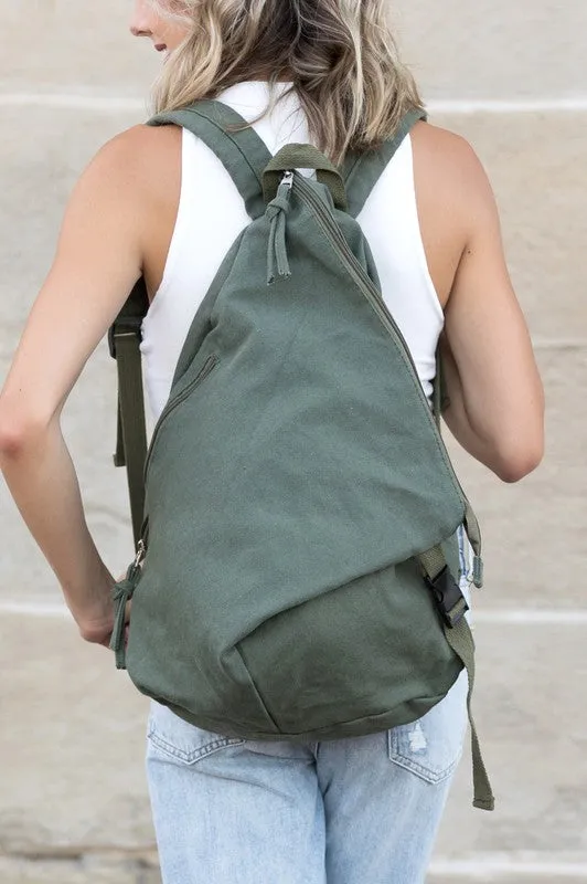 Stylish Asymmetric Canvas Fold-Over Backpack with Adjustable Straps