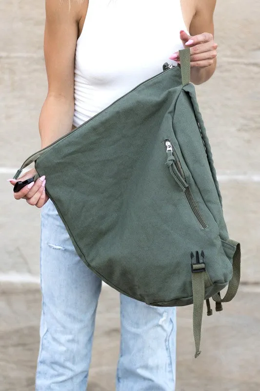 Stylish Asymmetric Canvas Fold-Over Backpack with Adjustable Straps