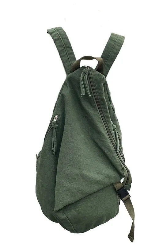 Stylish Asymmetric Canvas Fold-Over Backpack with Adjustable Straps