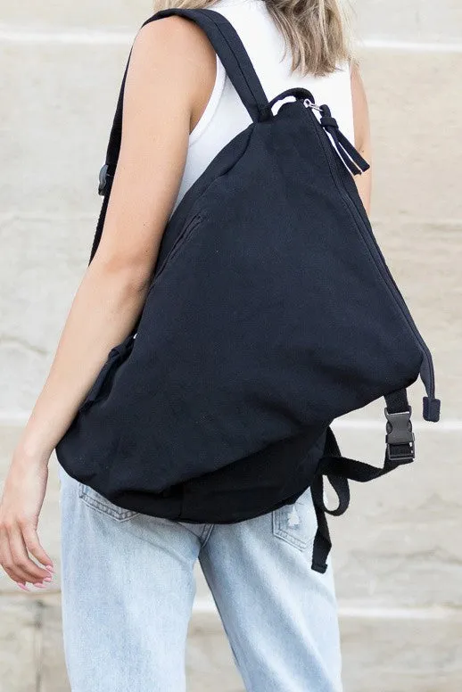 Stylish Asymmetric Canvas Fold-Over Backpack with Adjustable Straps