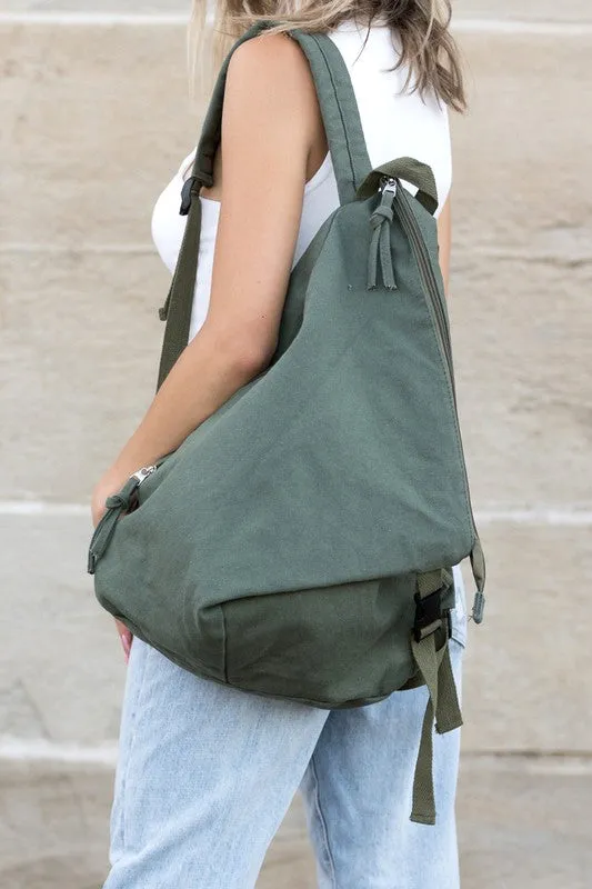 Stylish Asymmetric Canvas Fold-Over Backpack with Adjustable Straps
