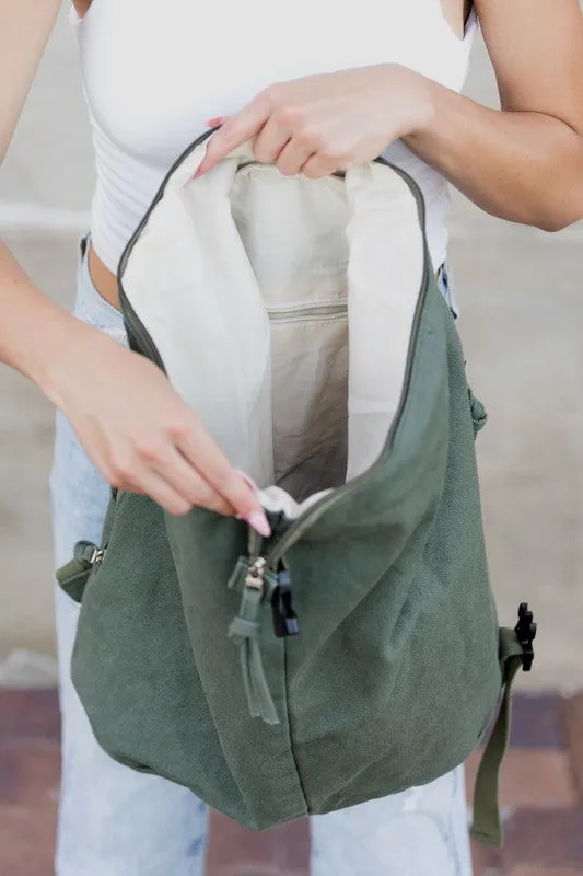 Stylish Asymmetric Canvas Fold-Over Backpack with Adjustable Straps