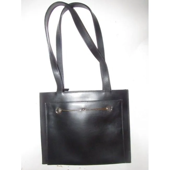 Tom Ford era, Gucci, Horse-bit style, black glossy leather, large satchel style shoulder purse with multiple compartments