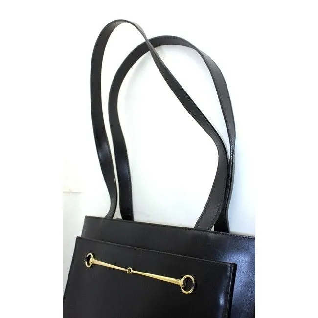 Tom Ford era, Gucci, Horse-bit style, black glossy leather, large satchel style shoulder purse with multiple compartments