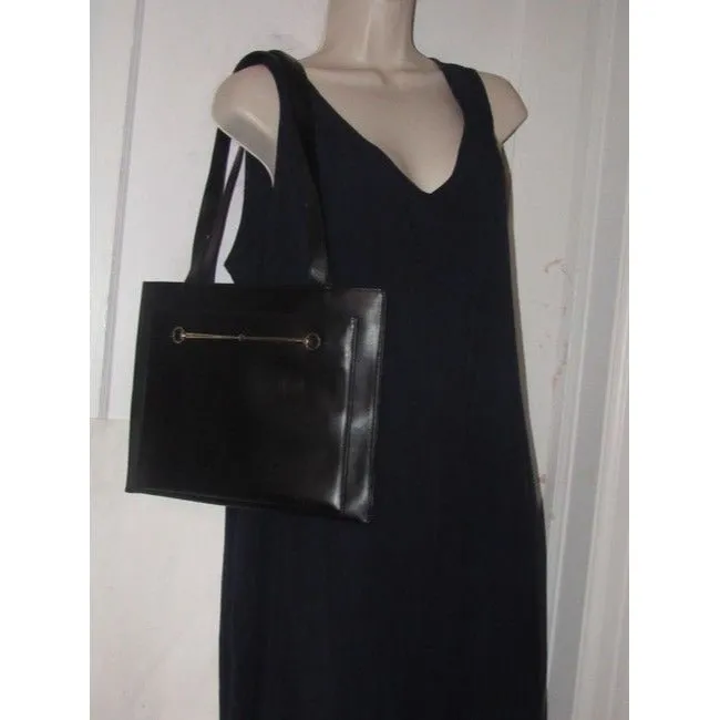 Tom Ford era, Gucci, Horse-bit style, black glossy leather, large satchel style shoulder purse with multiple compartments