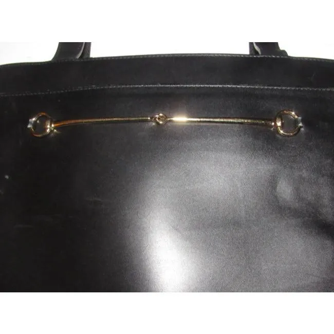 Tom Ford era, Gucci, Horse-bit style, black glossy leather, large satchel style shoulder purse with multiple compartments
