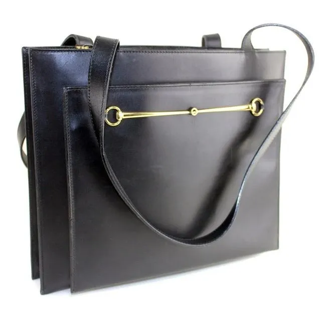 Tom Ford era, Gucci, Horse-bit style, black glossy leather, large satchel style shoulder purse with multiple compartments
