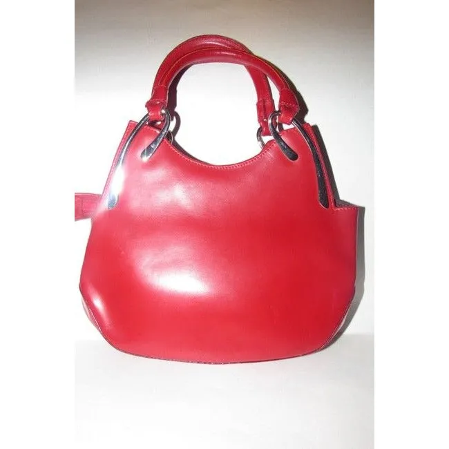 Tosca Blu Satcheldesigner Purses Red Leather With Bold Chrome Accents Satchel