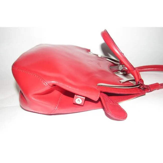 Tosca Blu Satcheldesigner Purses Red Leather With Bold Chrome Accents Satchel