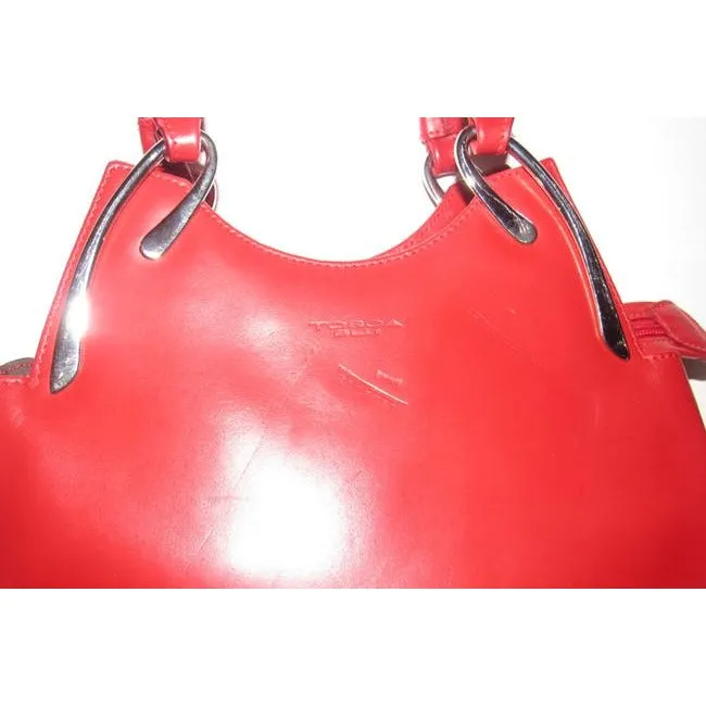 Tosca Blu Satcheldesigner Purses Red Leather With Bold Chrome Accents Satchel